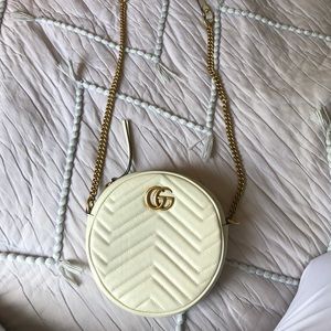 White Gucci GG Marmont Mini round shoulder bag slightly used